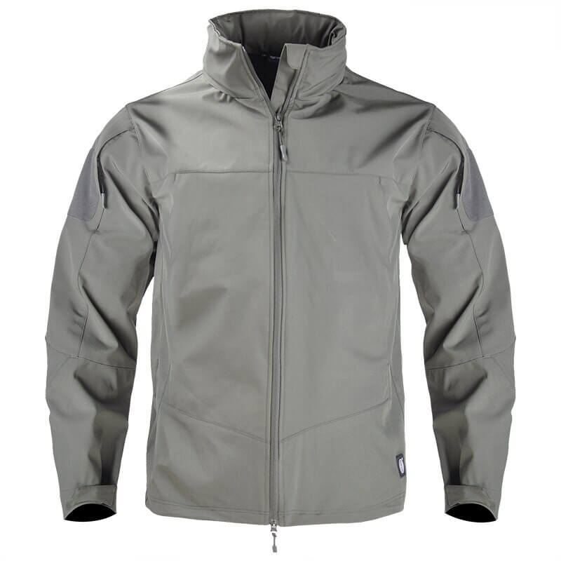 Men's fashion tactical jacket with hood, ideal for hiking and camping. Waterproof, windproof, quick-dry design in gray. Model SF0590.